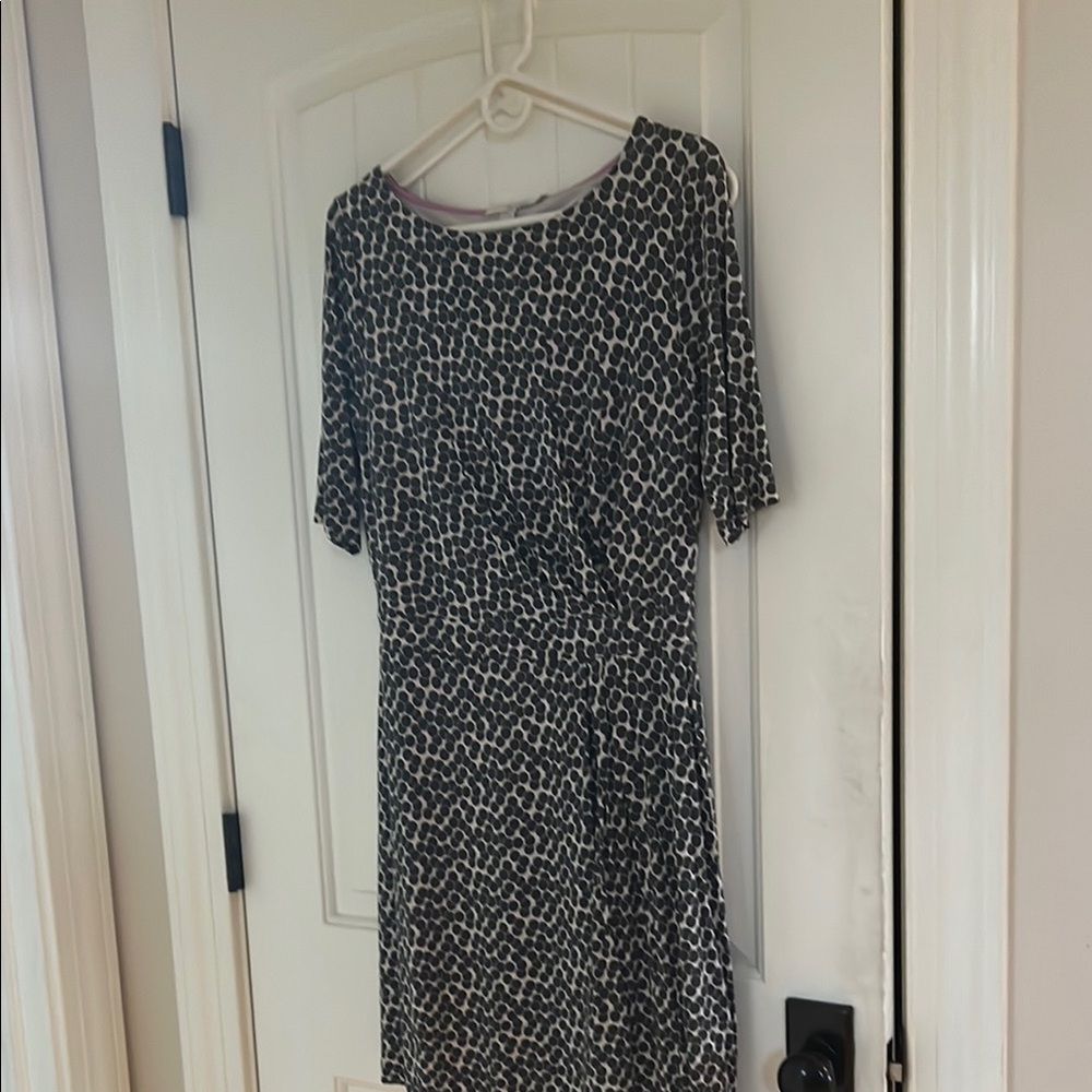 Boden Annie Slate Gray Polka Dot Spotted Print Ruched Jersey Dress Size US 10P